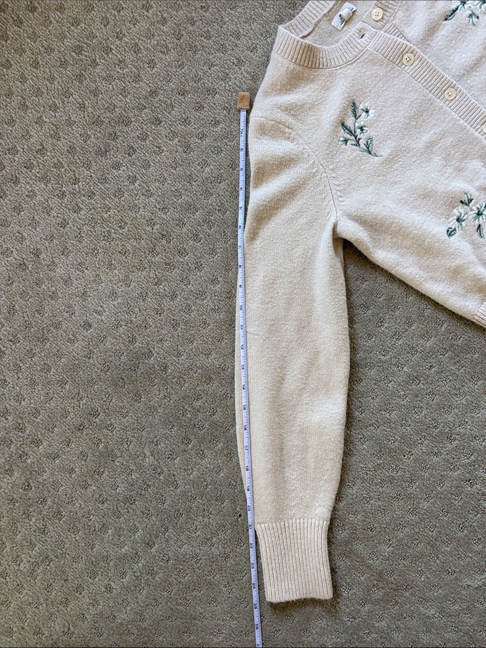 Aerie Cream Embroidered Button-Front Women's Sweater Cardigan - Picture 13 of 14